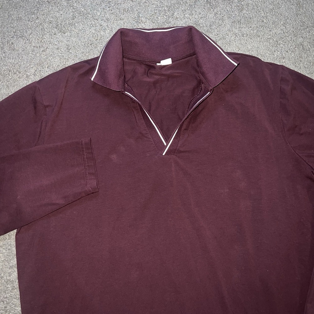 State & Liberty Mens Tipped Long Sleeve Polo Johnny Collar Size 2XL Maroon